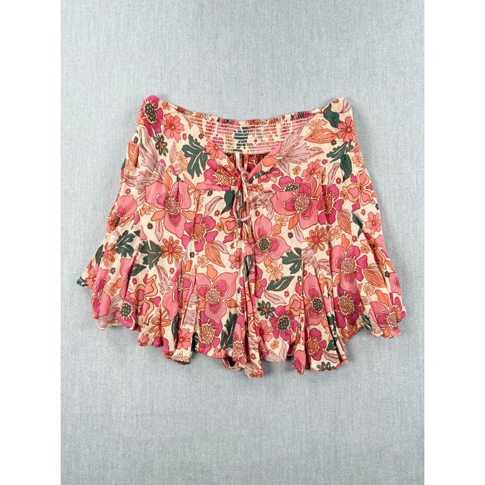 Free People Ellie‎ Mini Skort Sand Combo Floral Print Pink Orange OB1488694 L